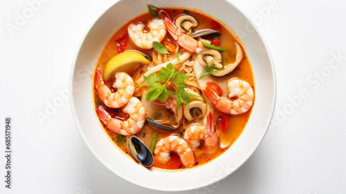 Thai soup Tom Yam Kung or Tom Yum with mushrooms and shrimp.
