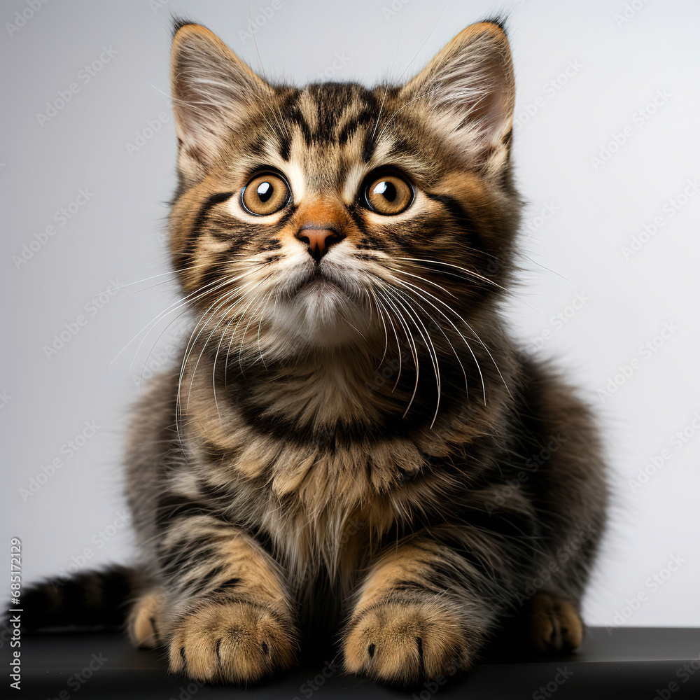 Innocent Curiosity: Portrait of a Young Tabby Cat on a Clean Background