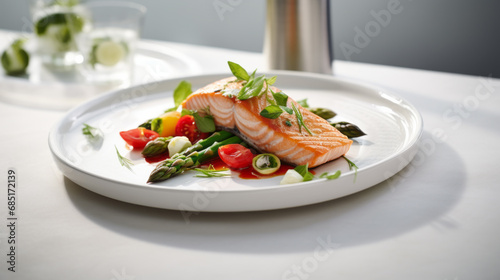 Salmon steak on restaurant table