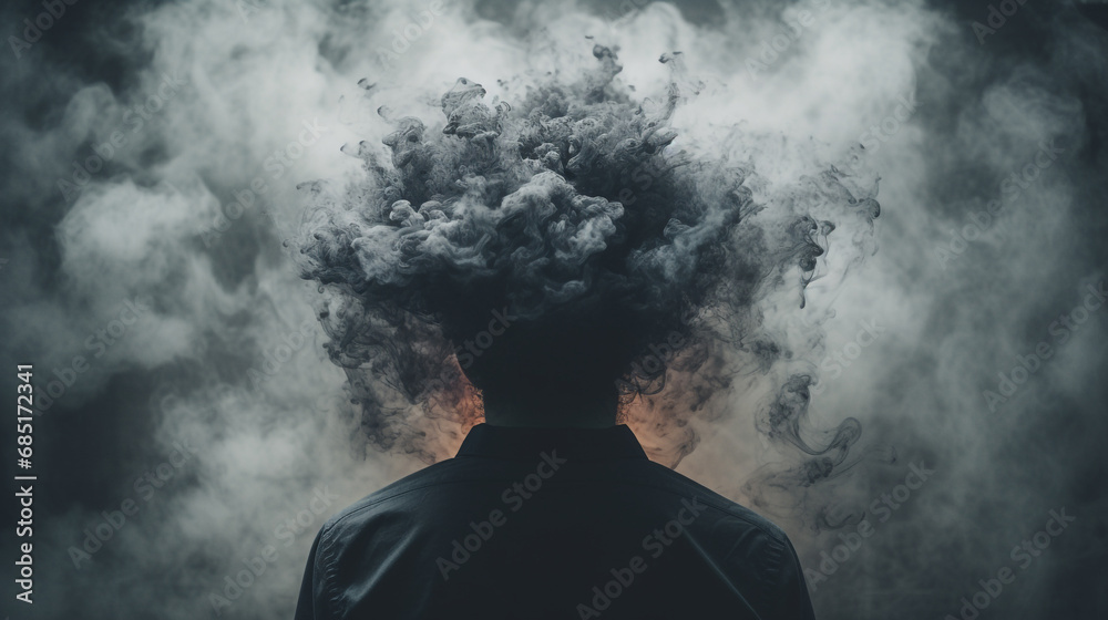 tête d'homme embrumée par la fumée - obrazy, fototapety, plakaty 