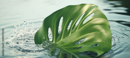monstera leaf plant with water splash 12