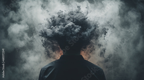tête d'homme embrumée par la fumée photo