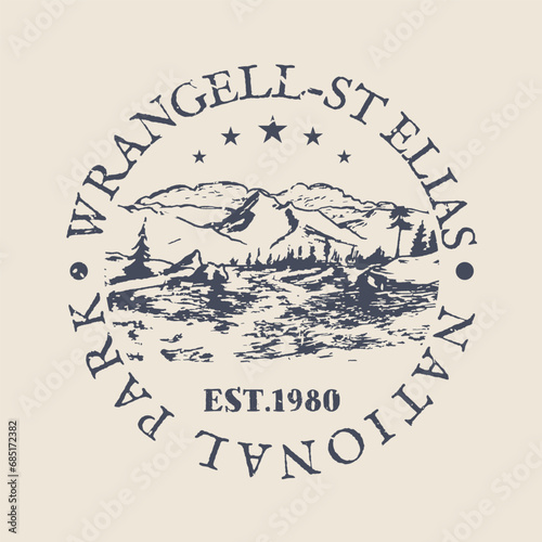 Wrangell - St Elias National Park Silhouette Postal Passport. Stamp Round Vector Icon. Design Travel Postmark. 