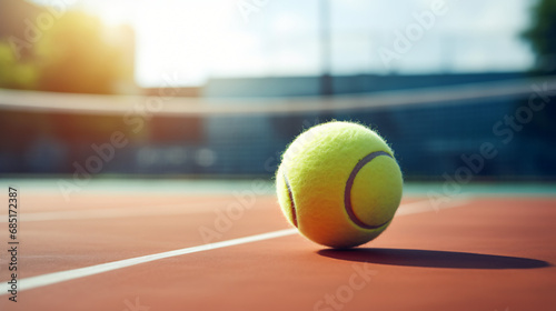 One tennis paddle ball on court near net outdoor work © Natia