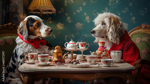 Deux chiens prenant le thé © HKTR-atelier