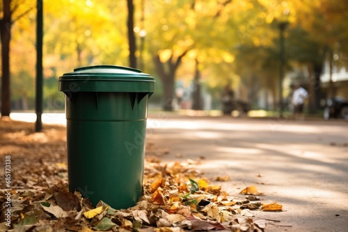 garbage bin in autumn park