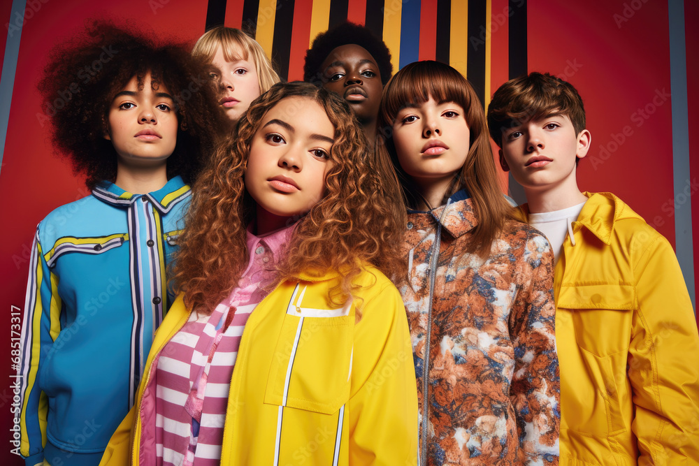 Generative AI image of Diverse Youth Group in Trendy Clothes Generative AI image of Diverse Youth Group in Trendy Clothes