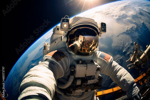 Generative AI image of Astronaut in Space with Earth Backdrop photo