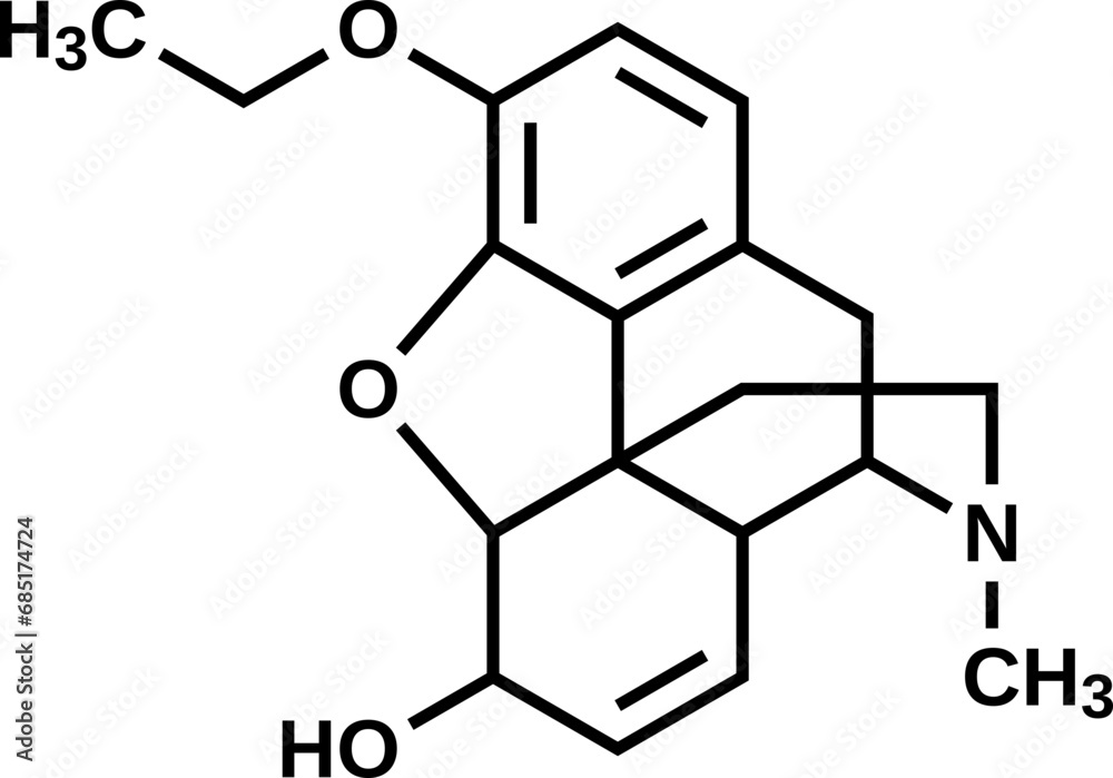 Ethylmorphine structural formula, vector illustration Ethylmorphine structural formula, vector illustration
