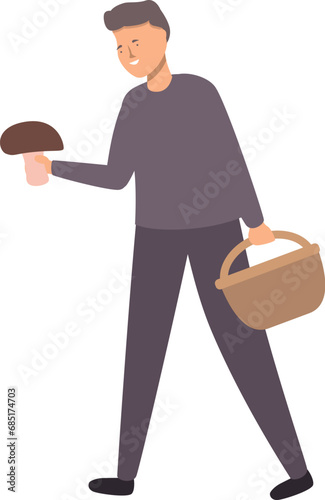 Mushroom picker icon cartoon vector. Grass field garden. Season fungus