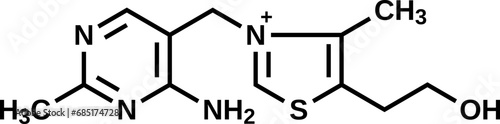 Thiamine structural formula, vitamin B1 vector illustration 