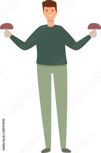 Happy mushroom picker icon cartoon vector. Fall vacation nature. Autumn walk porcini food