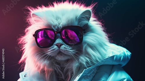 white cat with glasses