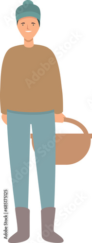 Girl mushroom picker icon cartoon vector. Edible porcini food. Natural person character