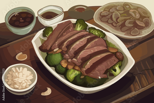 grilled steak with vegetables
