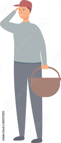Mushroom picker with cap icon cartoon vector. Collect stroll sunny. Autumn walk fungus