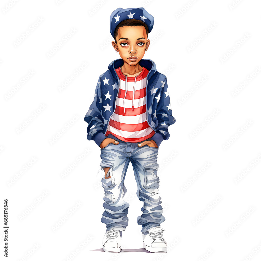 Cute Man American Flag Watercolor Clipart Illustration