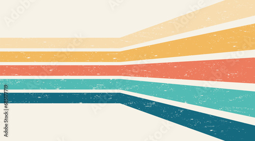 Abstract Colorful vintage 1970 Hippie Retro Minimal stylish wallpaper background of rainbow groovy Wavy Line design with dirty texture. use to cloth, textile, poster, banner, decorative, wall art.