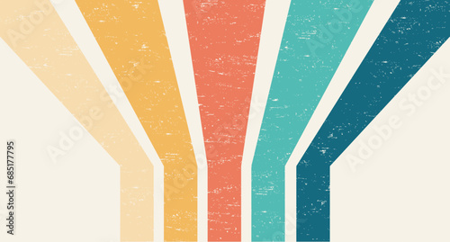 Abstract Colorful vintage 1970 Hippie Retro Minimal stylish wallpaper background of rainbow groovy Wavy Line design with dirty texture. use to cloth, textile, poster, banner, decorative, wall art.