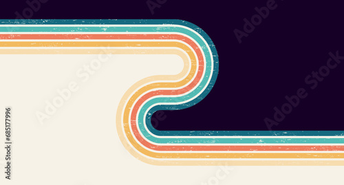 Abstract Colorful vintage 1970 Hippie Retro Minimal stylish wallpaper background of rainbow groovy Wavy Line design with dirty texture. use to cloth, textile, poster, banner, decorative, wall art.