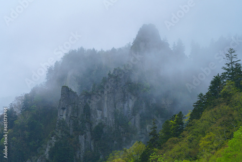 Fototapeta Naklejka Na Ścianę i Meble -  幻想的な霧の層雲峡　北海道観光