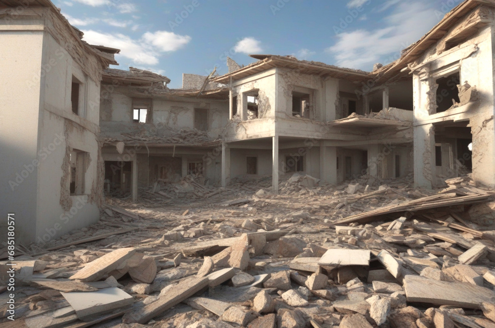 Earthquake, Destroyed house after shocks Earthquake, Destroyed house after shocks