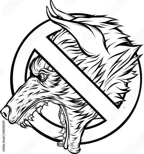 Vector illustration of Wolf head. Outlined drawing.