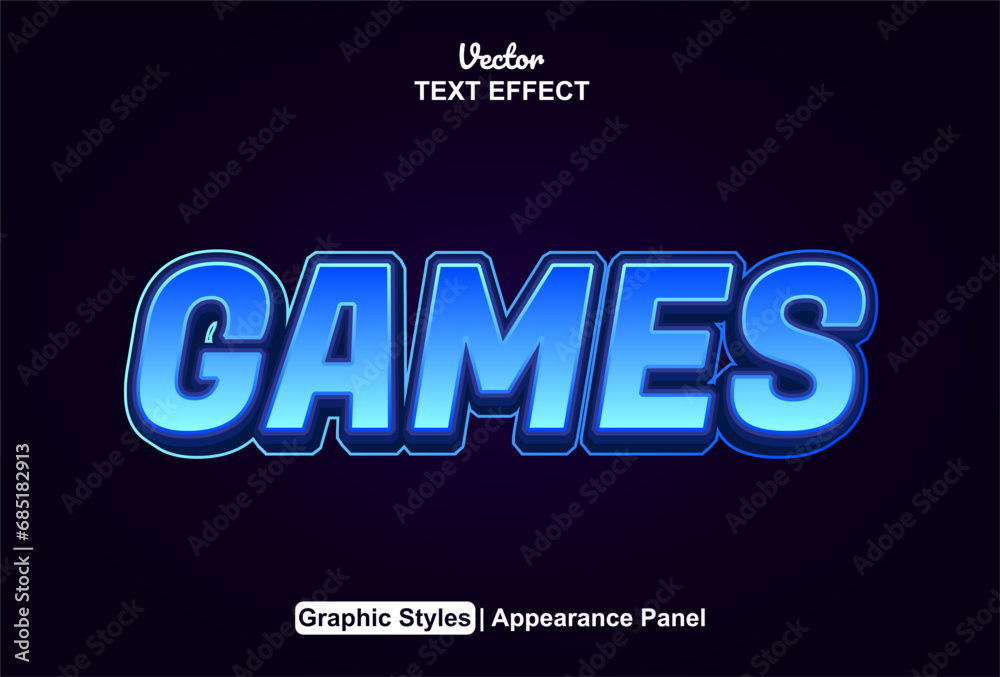 blue games text effect with a modern and editable style.