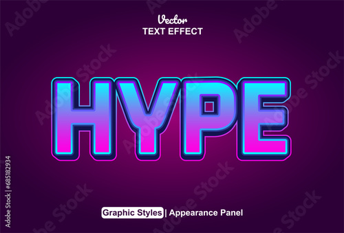 hype text effect with blue graphic style and editable.