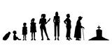 vector illustration. Set of people of different ages. Growing up of a person. Cycle of life.