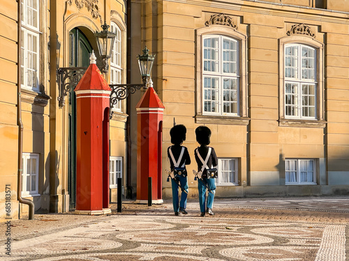Canvas Print Traditional Danish ceremonial guards, soldier,  in palace Amalienborg in capital