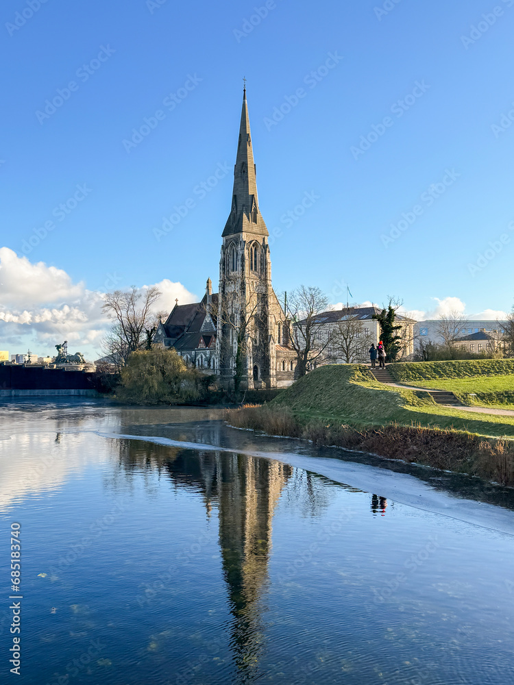 Naklejka premium St. Alban's Church, or English Anglican Church in Copenhagen, with clear blue sky
