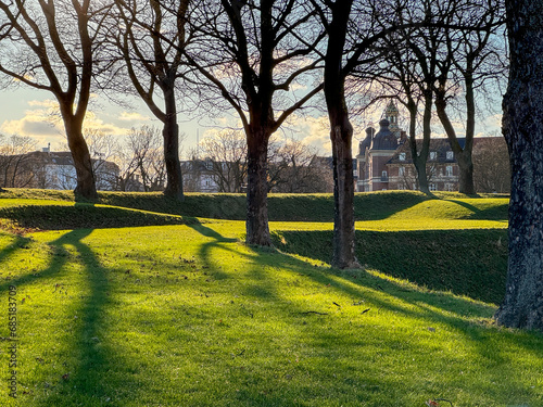 Wall Mural Battlement overgrown with grass in kastellet, historic danish fortress in Copenh