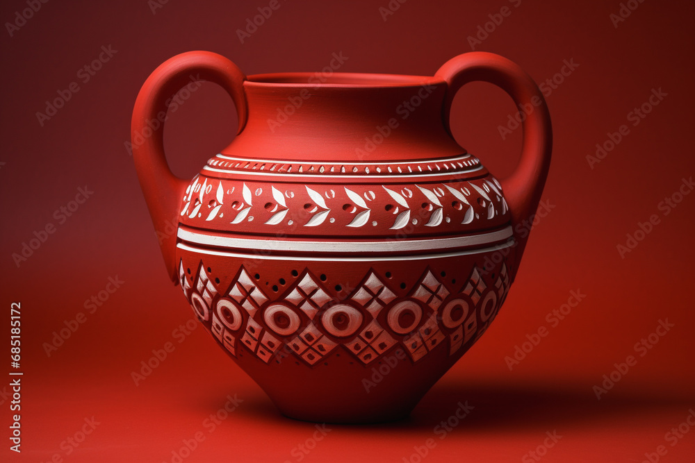 Studio shot of an ornate clay pot