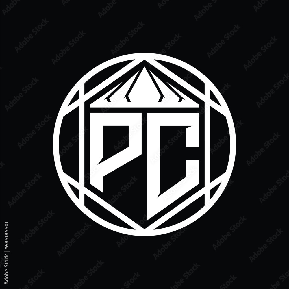 PC Letter Logo monogram hexagon slice crown sharp shield shape isolated circle abstract style design PC Letter Logo monogram hexagon slice crown sharp shield shape isolated circle abstract style design