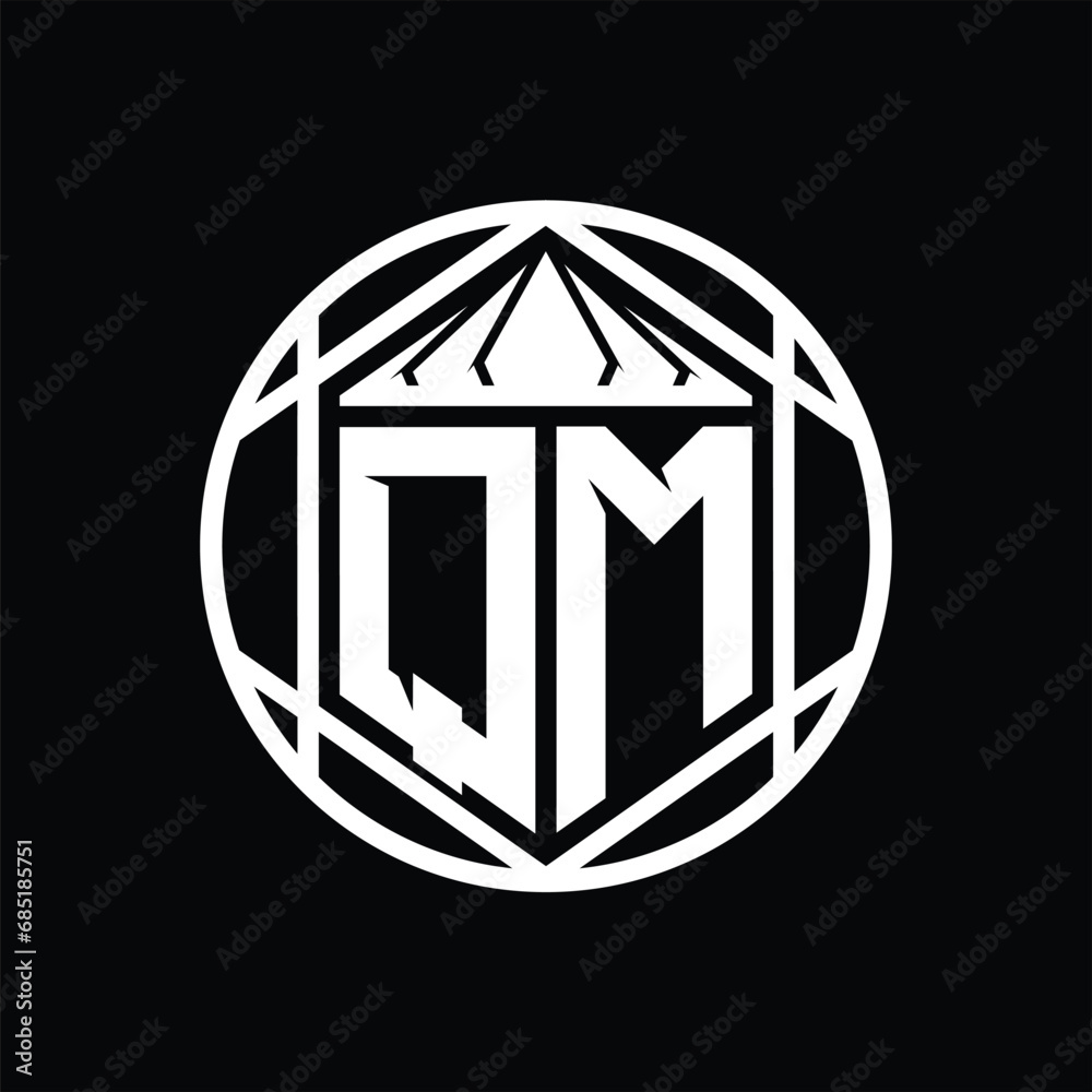 QM Letter Logo monogram hexagon slice crown sharp shield shape isolated circle abstract style design QM Letter Logo monogram hexagon slice crown sharp shield shape isolated circle abstract style design