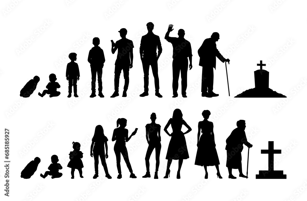 vector illustration. Set of people of different ages. Growing up of a ...