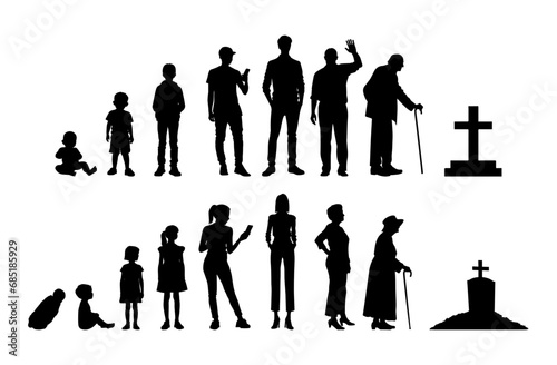 vector illustration. Set of people of different ages. Growing up of a person. Cycle of life.