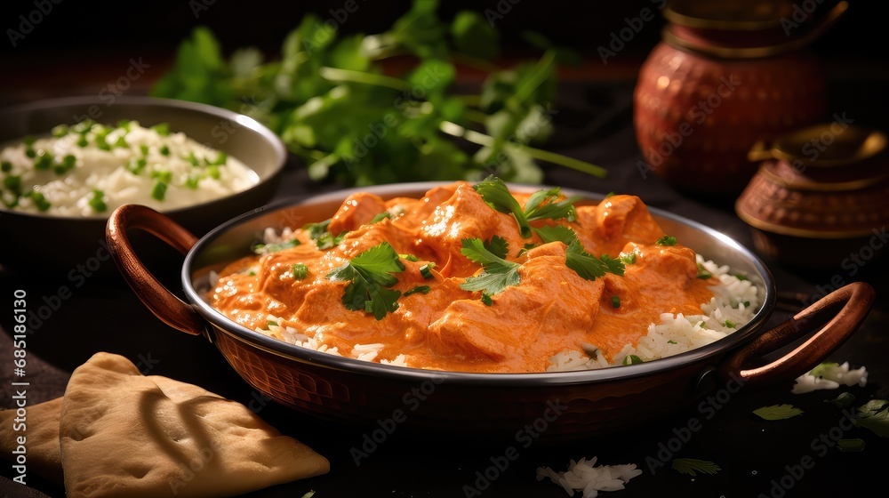 dinner butter indian food chicken illustration rice asian, bowl top, view traditional dinner butter indian food chicken