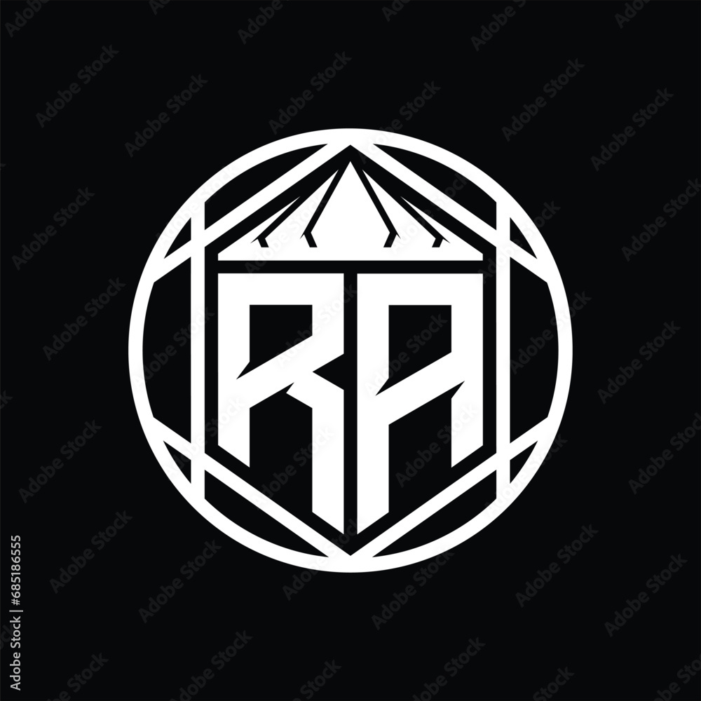 RA Letter Logo monogram hexagon slice crown sharp shield shape isolated circle abstract style design RA Letter Logo monogram hexagon slice crown sharp shield shape isolated circle abstract style design