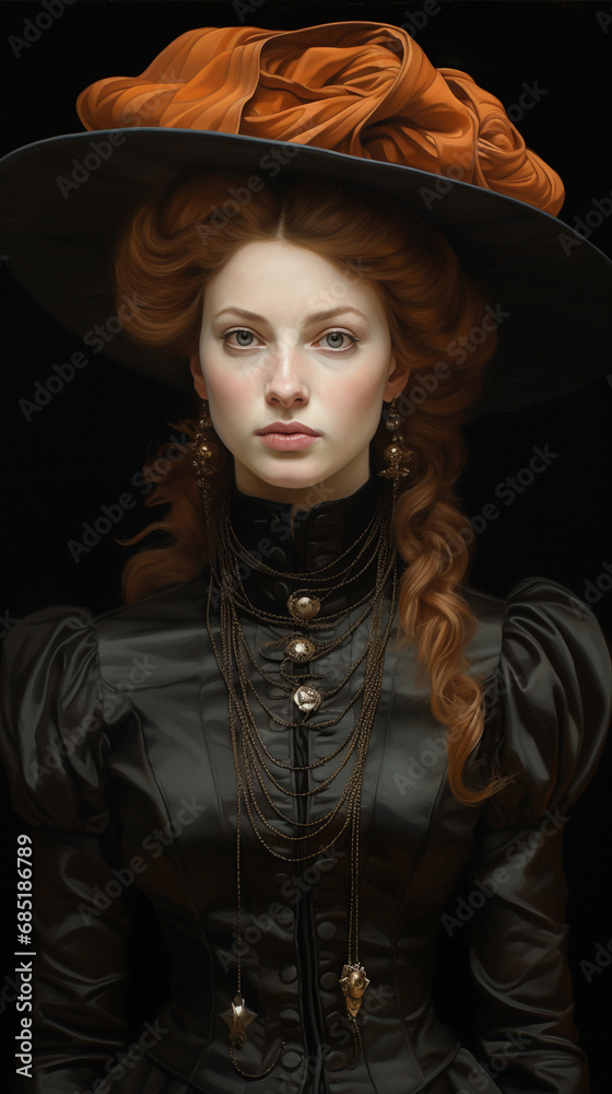 Portrait peint de femme aux cheveux roux période Victorienne Portrait peint de femme aux cheveux roux période Victorienne