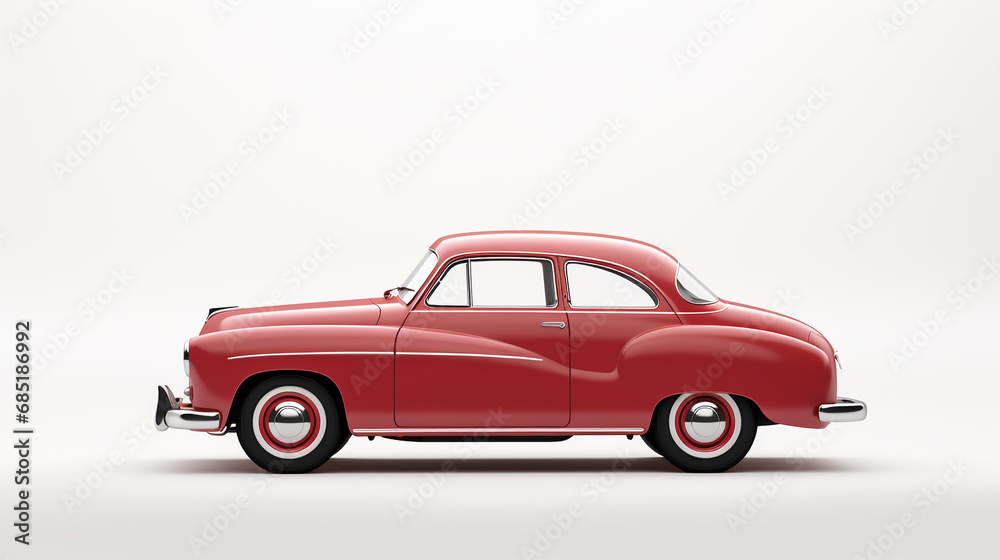 Auto rétro vintage rouge sur fond blanc