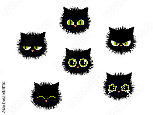 Fototapeta Naklejka Na Ścianę i Meble -  set of black cat faces