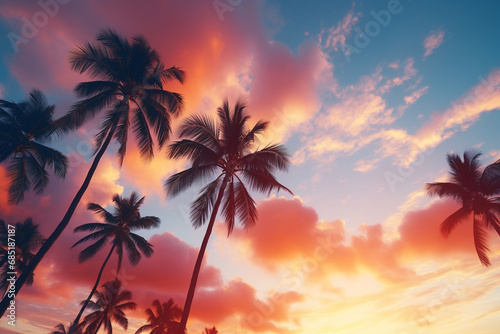 Tropical palms and sunset.  © Vika art