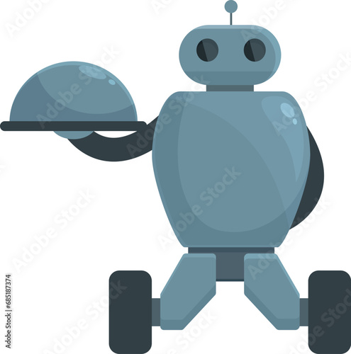 Cute robot waiter icon cartoon vector. Electronic chef service. Hotel modern room
