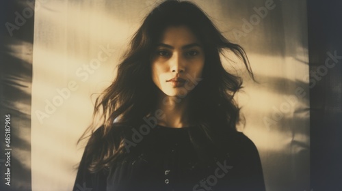 Beautiful young Japanese woman with long hair and intense expression