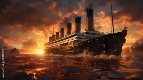 Titanic At Golden Hour In The Atlantic Ocean Seascape Background photo