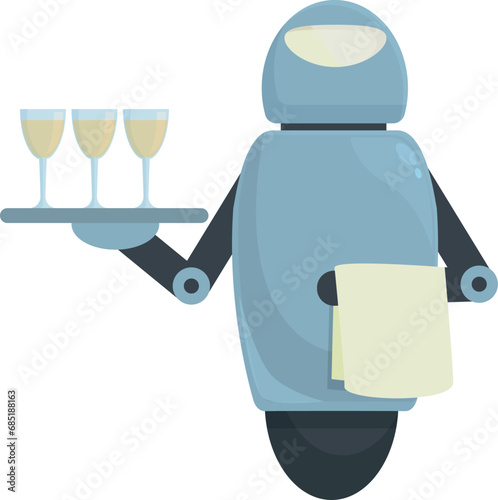 Robot waiter with glasses icon cartoon vector. Plate wine server. Serving shop