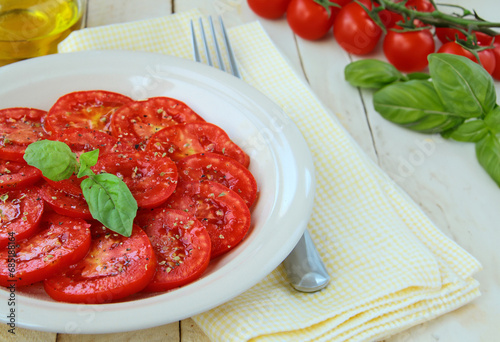 fresh tomato salad with basil for a healthy diet