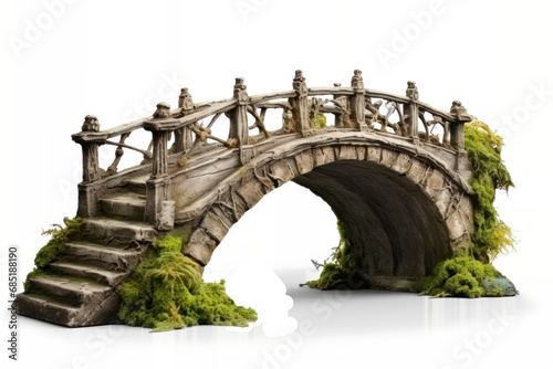 wood bridge with rocks columns, isolated on transparent background, png	